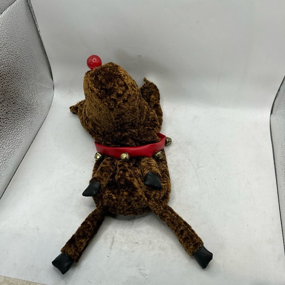 Brown Reindeer Costume Plush Faux Fur Bell Collar Christmas Holiday‎ Pet